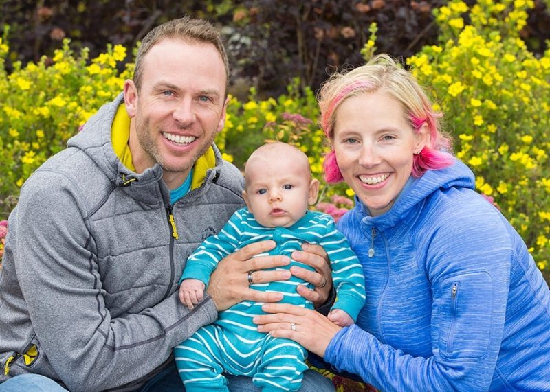Jeff Ellis, Kikkan Randall and their son Breck.