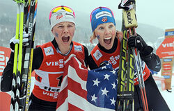Kikkan Randall, Jessica Diggins win historic gold at Nordic worlds