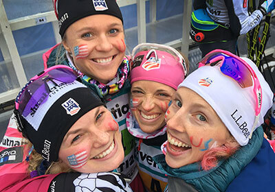 Kikkan with group of other female skiers